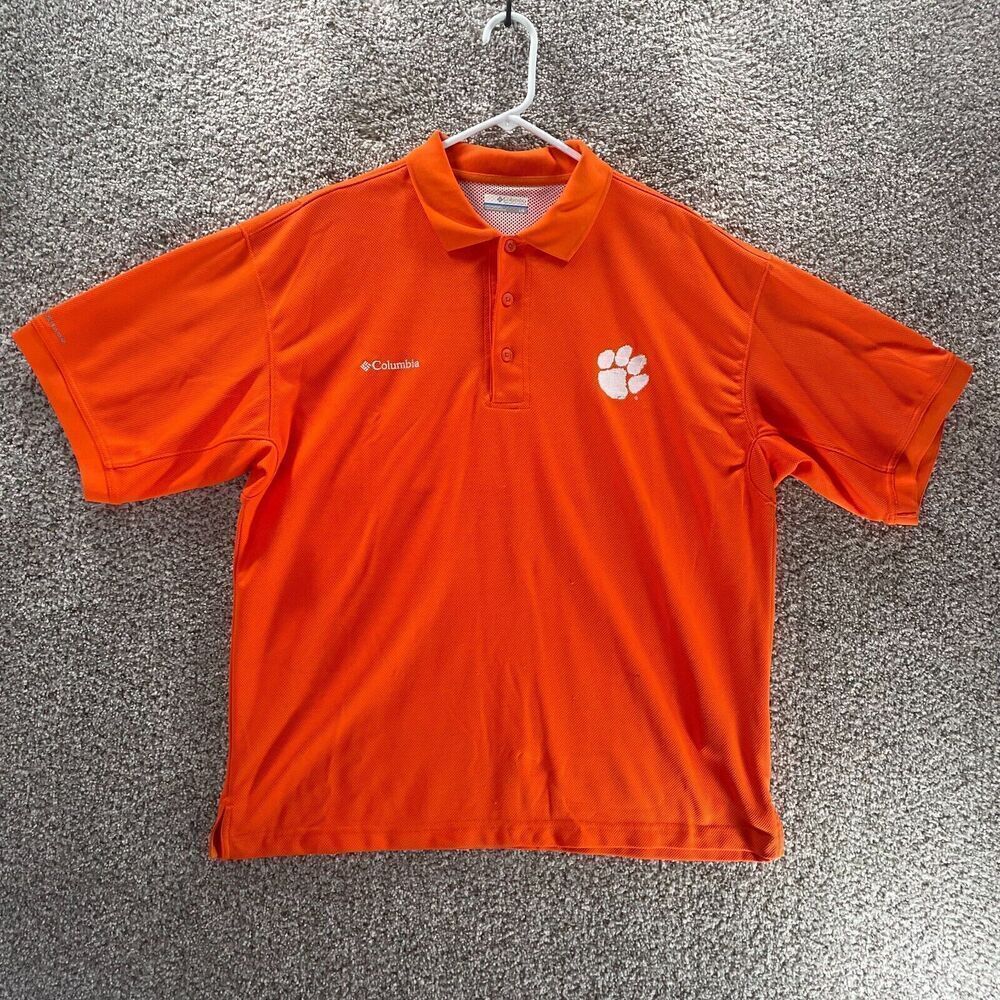 Clemson Tigers Polo Shirt Mens Large Orange Vented Columbia NCAA Football‎ Adult